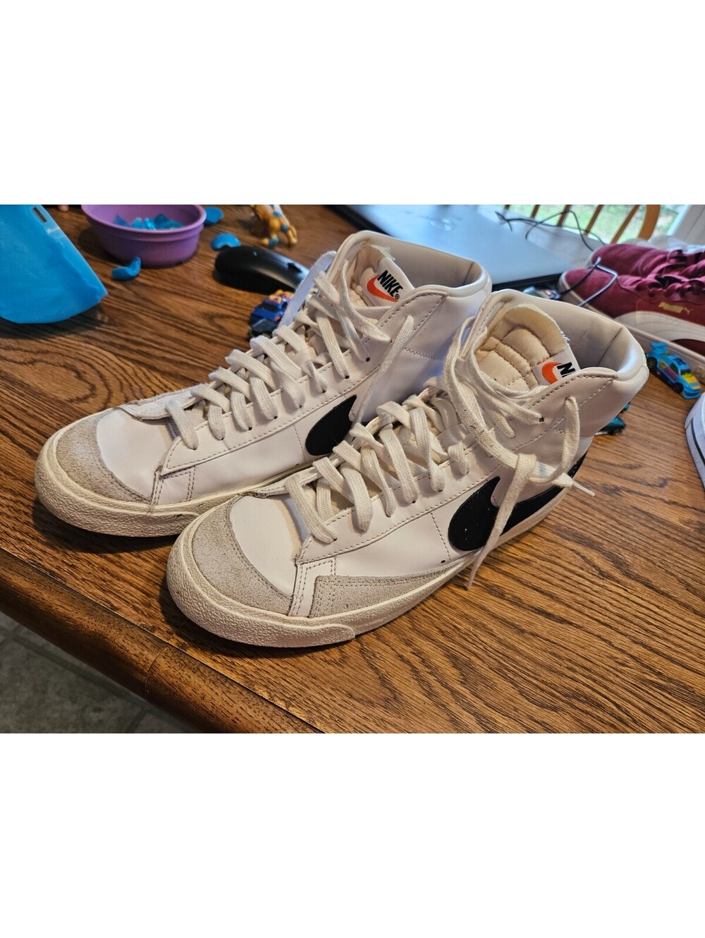 Nike Blazer Mid 77 Vintage White Black Leather High Top Shoes Sz 10 BQ6806-100
